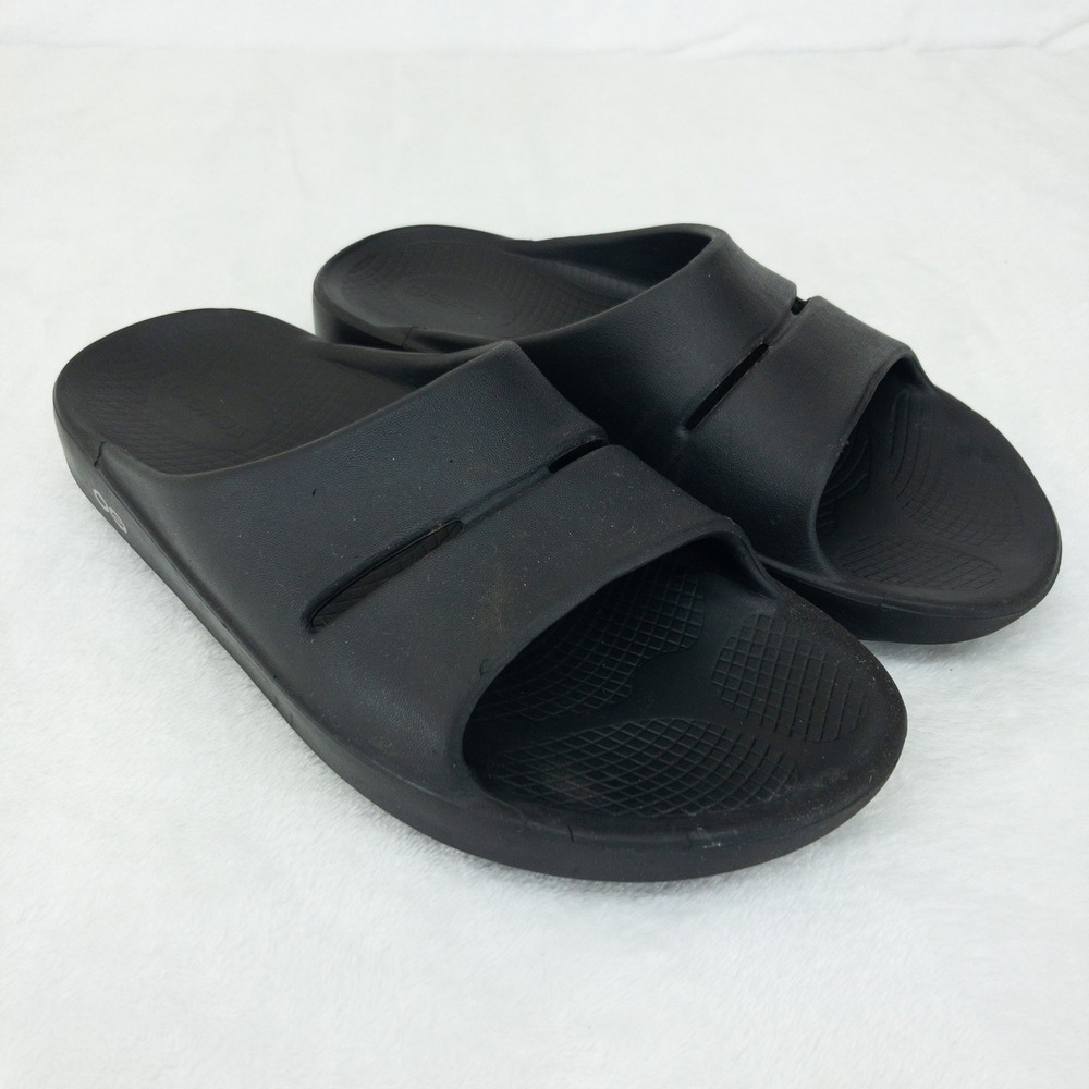 Oofos OOahh Slide Sandals Womens 8 - Mens 6 Black Recovery Comfort Lightweight